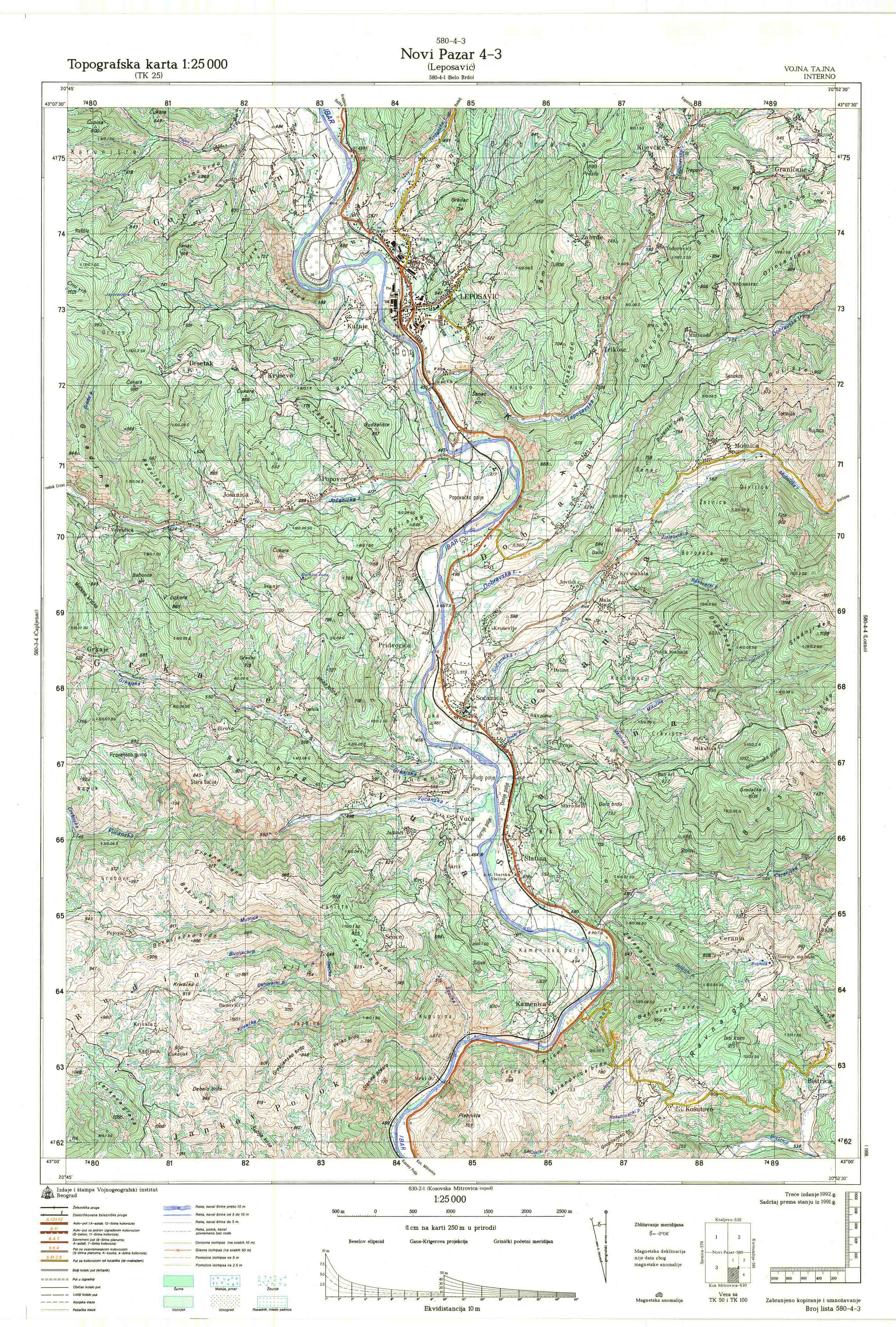 topografska karta srbije 25000 JNA  Novi Pazar